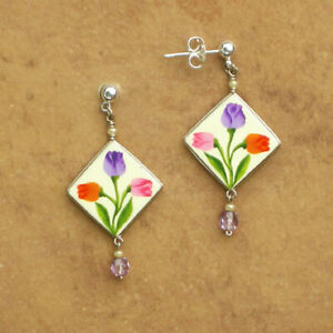 Hand-Crafted-Painted Flower Earrings-Tulips-Made in Peru-Fair Trade Jewelry 