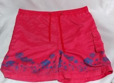 Hawaiian Tropic Mens Size Large Red Tiki Hut Palm Tree Board Shorts Lined 