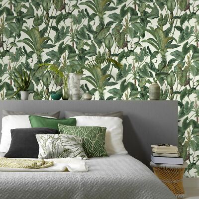 Erismann Paradisio Tropical Leaves Jungle Plants Wallpaper White 6303-07