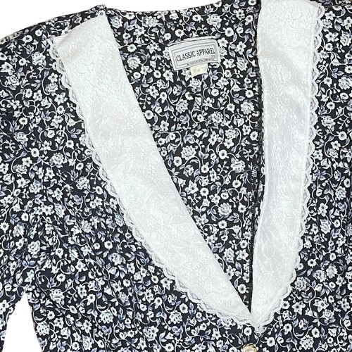 Vintage Rock Bluse Kleid Damen 14 blau Blumen Kragen Sekretärin Akademie Sissy - Bild 5 von 19