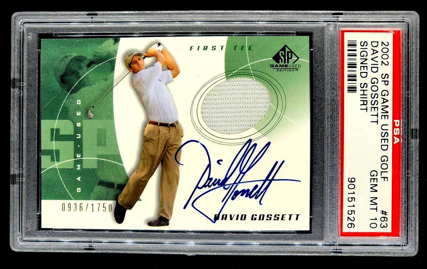 2002 Upper Deck SP GameUsed Golf 63 David Gossett RC RPA Auto Shirt PSA 10 POP 6