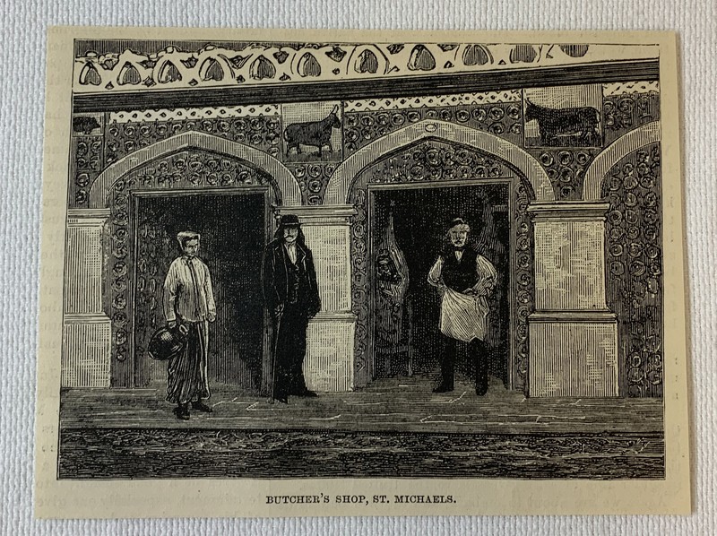 1886 magazine engraving ~ BUTCHER'S SHOP, St. Michaels, Azores