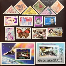 Liberia Stamp Lot 0f 16 - stamps and souvenir sheets used see photos 