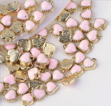 100Pcs Alloy Enamel Mini Heart Charms Pendants Earring Jewelry Making 8x7.5mm