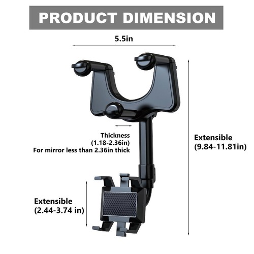 Support Téléphone Rétroviseur Rotatif 360° Universel pour iPhone Samsung - Photo 2 sur 8