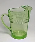 Vintage 1930s Anchor Hocking Roulette Green Pitcher 65 oz Uranium Glass UV Glow