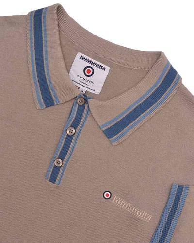 Hommes Lambretta Polo Tricoté Manche Courte 1/4 Zip & Bouton Coton Rayé - Imagen 38 de 43