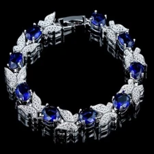 925 Sterling Silver 7" Lab-Created Blue Tanzanite Butterfly Tennis Bracelet
