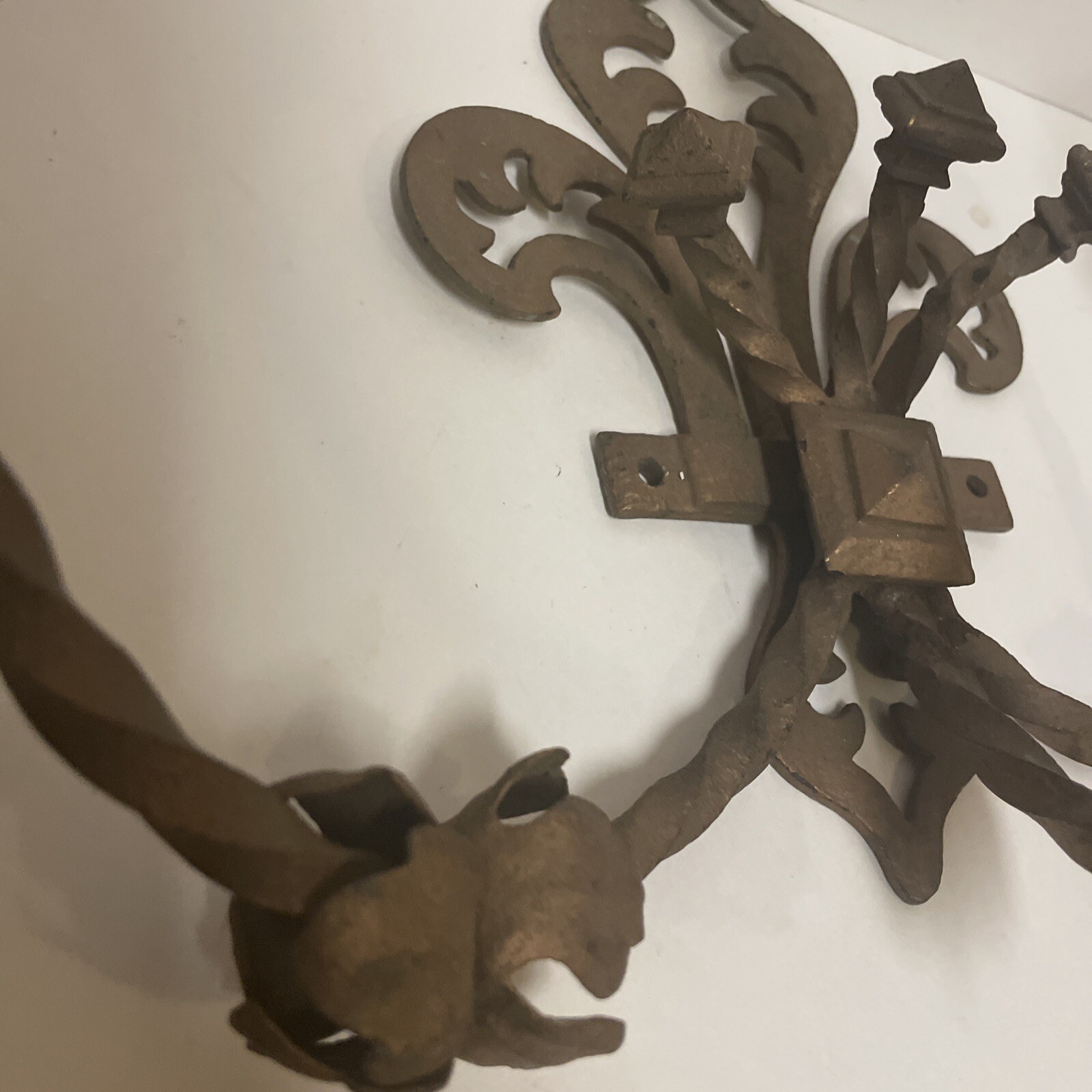 c1920’s Antique Fluer De Lys Wrought Iron Hand Candle Wall