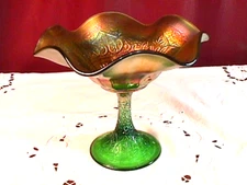 "HEARTS & FLOWERS" GREEN 6" COMPOTE 6 RUFFLE CARNIVAL SUPER COLORS BY: NORTHWOOD