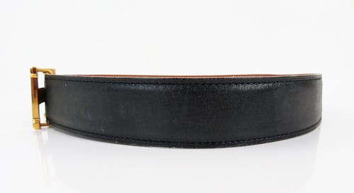 Authentic HERMES Black Leather Belt with Goldtone H Buckle #57268 - Picture 3 of 12