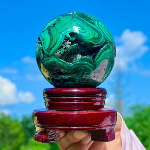 2.12LB Rare Natural Malachite quartz hand Carved sphere Crystal Healing