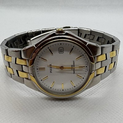 Pulsar Watch Date Stainless Steel Silver Gold VX82-X272 FOR PARTS/REPAIR