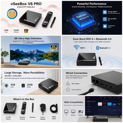 vSeeBox V6 Pro Home Entertainment TV Box HDR 10Bit Decoding Dual Band WiFi