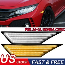 Dark Smoke LED Side Marker Lights Switchback Signal Lamp For 16-21 Honda Civic