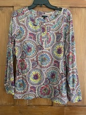 Women’s Talbots Multicolor Floral Tunic Top Size 14 Silver Cotton Sparkle