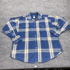 Wrangler Shirt Mens XL Blue Plaid Western Pearl Snap Long Sleeve Cotton Casual