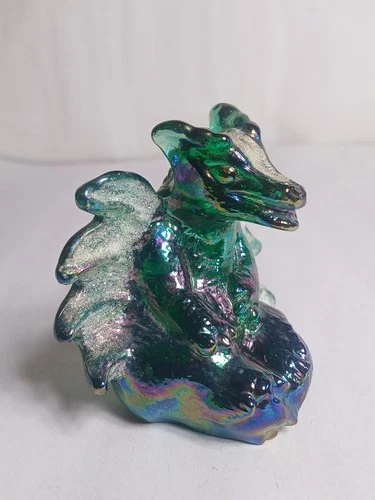 Fenton Dragon Rare Limited Edition #513 Green Carnival Glass Signed Nancy Fenton