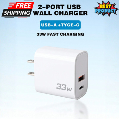 33W PD Fast Charger USB C + Type C Wall Charger Adapter for iPhone Android US
