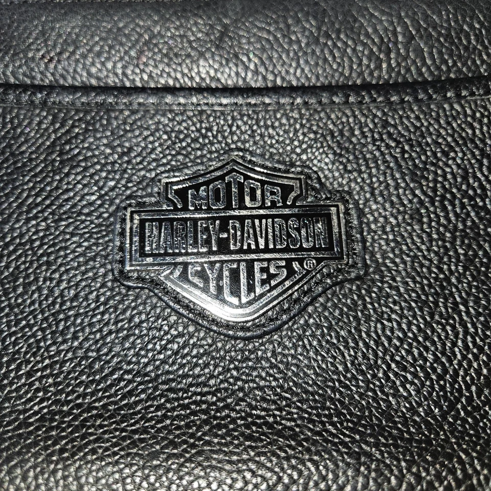 Bolso de Hombro Harley-Davidson Cuero Guijarro Mujer Negro Cartera Cremallera Top Logo Foto 2 de 4