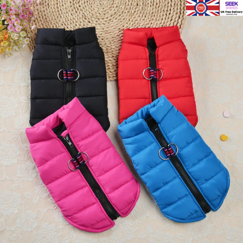 Dog Coat Waterproof With Harness Jacket Raincoat Winter Zip Coats Pet Hole Warm