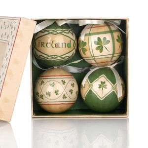 Irish Shamrock - 4 Palline di Natale Tradizionali dall'Irlanda con Disegno Quadrifoglio