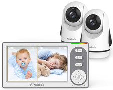 Split-Screen Baby Monitor with 2 Cameras No Wifi, 30H Battery, Pan-Tilt-Zoom, Mo