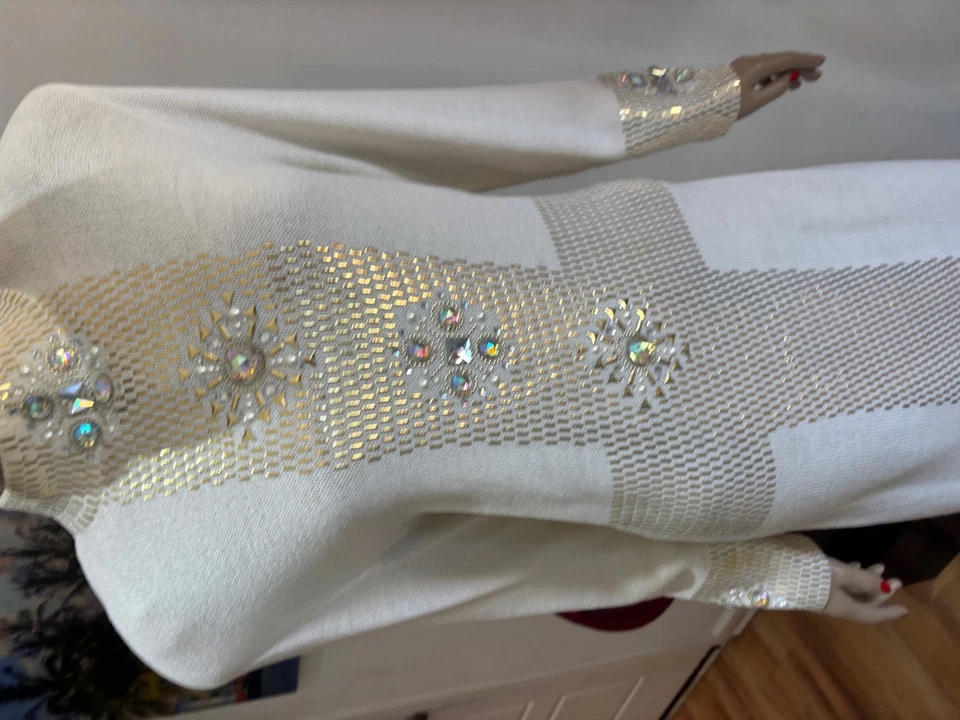 St John dress evening wedding embellished 12 cream paillettes gold metallic  RAR - Image 4 of 4