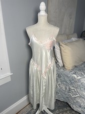 Vintage Victoria  s Secret Satin Slip Dress Ivory Pink Lace 90s Women  s S