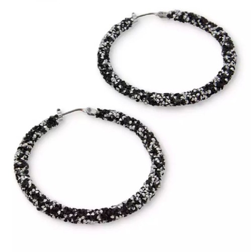 Crystal Hoop Earrings KARL LAGERFELD PARIS 2" BLACk New - Picture 7 of 7