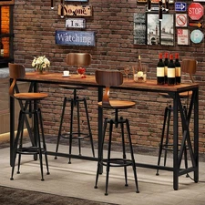 63'' Bar Table, Kitchen Dining Table with Power Outlet and Footrest, Industri...