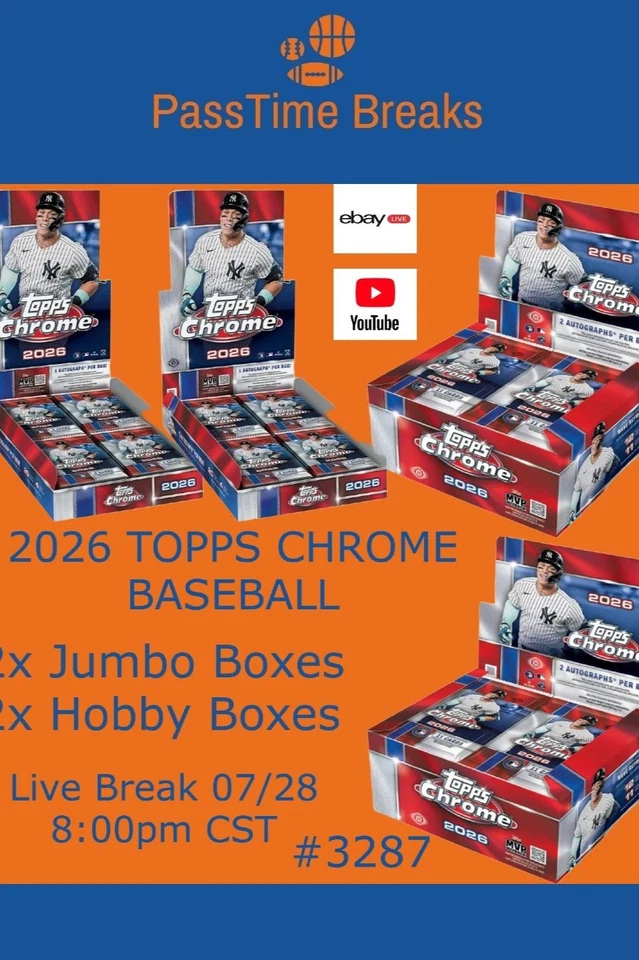 2026 TOPPS CHROME BASEBALL - 2x Jumbo Box 2x Hobby Box - LIVE BREAK 3287
