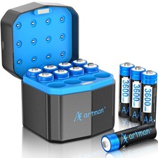 Rechargeable Lithium AA Batteries 12 Pack with 12-Slot Charger, 3600mWh 1.5V ...
