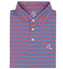 The Volunteer Men s Athletic Polo Classic Red with Shoal Blue Tennessee Motif