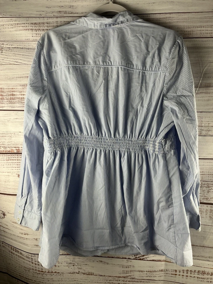 Times Two Maternity Tunic Top Button Up Women’s X-Large Striped Long Sleeve - Image 2 of 4