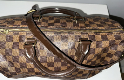 Louis Vuitton Damier Ebene Speedy Satchel Top Handle Bag Red Lining Key SIZE 35