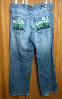 Vintage Ecko Unltd Jeans Mens 38X32 Wide Leg Embroidered Baggy Fit Y2K