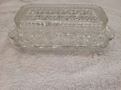 Vintage Anchor Hocking Wexford Clear Pressed Glass Covered Butter Dish