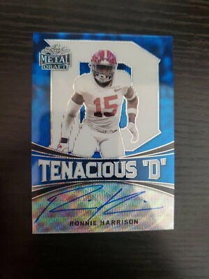 2018 Leaf Metal Draft Tenacious D RC Auto Ronnie Harrison Blue Wave 8/20