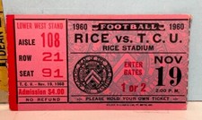 Nov. 19, 1960 Rice v TCU College Football Ticket Stub