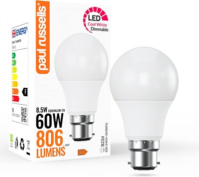 paul russells LED GLS - Dimmbare Bajonett Glühbirnen, 8,5W 806Lumen B22 A60 LED