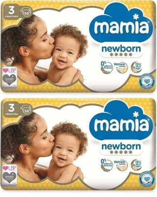 ‎MAMIA 2x Mamia Baby Nappies Size 3 Pack Of 56 New born Baby Ultra Dry Soft Diaper