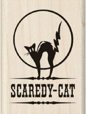 Inkadinkado SCAREDY CAT Red Rubber Wood Stamp Halloween Spooky Moon Scary
