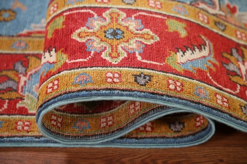 Traditional Light Blue wool Floral Oriental Handmade Super Kazak Area Rug 4x6 ft - Picture 11 of 12