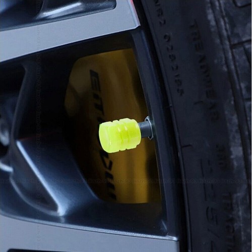 4x Yellow Fluorescent Car Tire Valve Caps Luminous Tire Valve Stem Cap