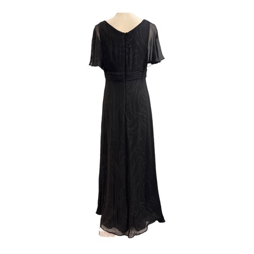 Tadashi Collection Dress12 Black Silk Chiffon Silver Accents Gown Flowy Witchy - Picture 2 of 10