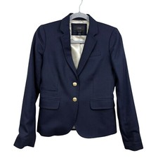 J. Crew Women Schoolboy Wool Blend Blazer Classic Fit Gold Buttons Navy Size 0 