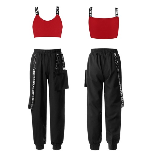 Kids Girls Dance Outfit Gym Sports Suit Pocket Crop Top With Pants Breathable - Picture 31 of 44