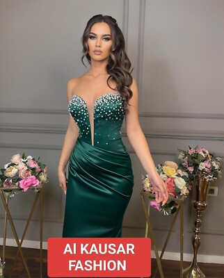 Green beaded long bandage dress women's solid color party evening dress |  eBay
