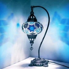 Turkish Moroccan Lamp Colorful Glass Mosaic Handmade Swan Neck Table Lamp Large